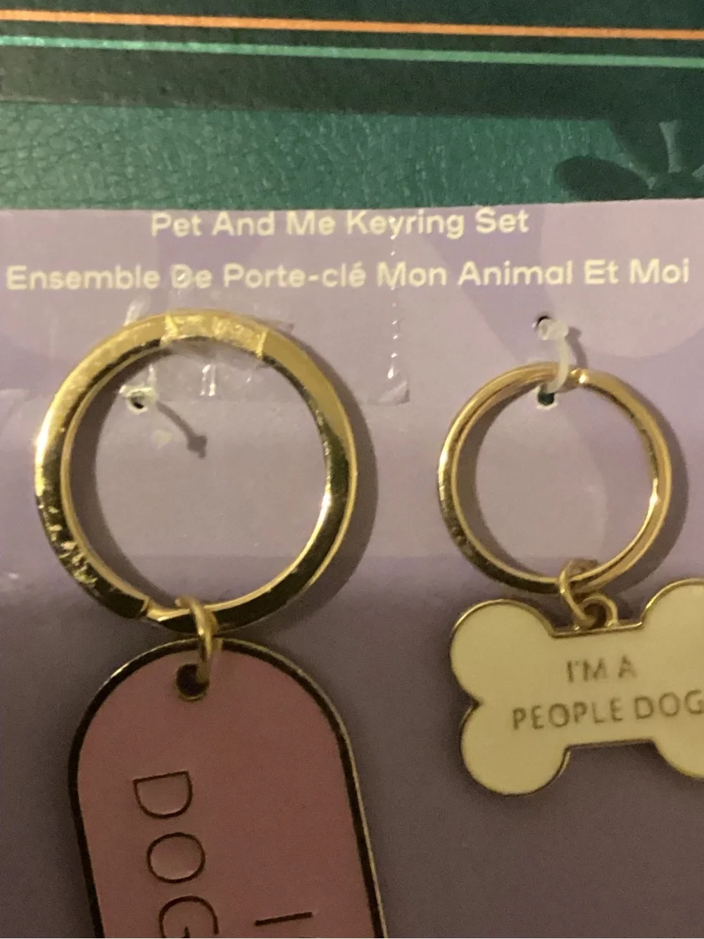 Dog Person Pink Keyring and I’m a people person dog tag- Gold Tri